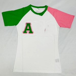 Alfa |   Kapa |   Camiseta Alpha Personalizada para Mujer, Bordada con Diseño Griego, Jersey Premium |   Camiseta de algodón con cuello en V para mujer con bordado de hermandad - Product Image 1
