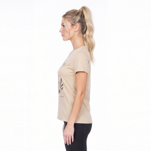 T-shirt de fitness imprimé 100 % coton et polyester pour femme, coupe ajustée, séchage rapide, pour yoga et exercice, manches courtes, anti-UV - Product Image 3