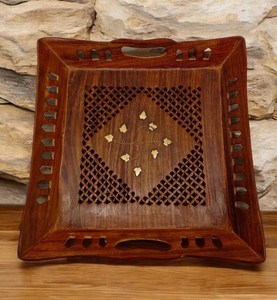 ถาดเสิร์ฟไม้ทำมือฝังลายดอกไม้ ของตกแต่งครัวสำหรับตกแต่งบ้าน - Product Image 6