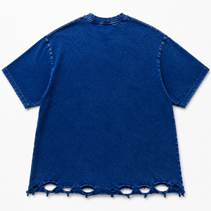 T-shirt Homme Bleu Oversize avec Motif Crâne et Argent, 100% Coton, Impression DTG, Style Streetwear Vieilli, Grammage Lourd, Gothique, Décontracté, Coupe Boxy - Product Image 3