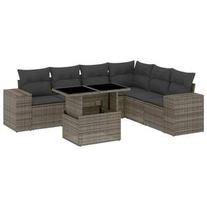 Conjunto de Sofá de Jardín de Ratán PE Gris con Acero con Recubrimiento en Polvo y Vidrio Templado, Muebles de Exterior Premium - Product Image 2