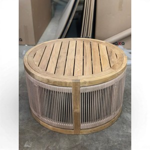 Handcrafted Solid Teak Wood Eco-Friendly Outdoor <b>Round</b> Coffee <b>Table</b> Rope Woven Contemporary Tropical <b>Garden</b> Lounge Furniture - Product Image 5