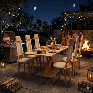 Natural <b>Wood</b> Outdoor <b>Dining</b> <b>Table</b> Set 10ft <b>Rustic</b> Eco-Friendly Furniture for Garden Patio Use - Product Image 5
