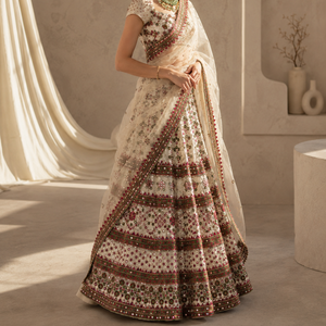 Luxury Ivory <b>Mirror</b> Work Embroidered Lehenga Choli <b>with</b> Dupatta Designer Indian Bridal Wedding Festive Ethnic Traditional Women - Product Image 4
