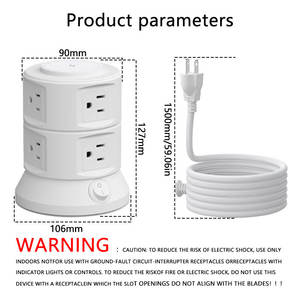 Strip daya pelindung lonjakan listrik outlet Extender, dengan pengisi daya nirkabel 6 outlet 4 USB menara daya Strip colokan datar untuk rumah/kantor - Product Image 6
