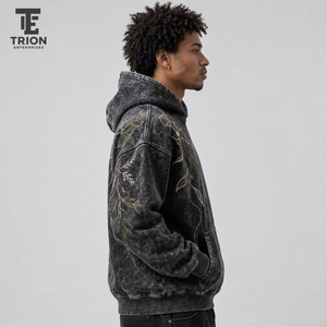 Sudadera con capucha para hombre con efecto acid wash, bordada, combina textura vintage, comodidad y calidez con costuras artísticas para un estilo urbano moderno. - Product Image 6