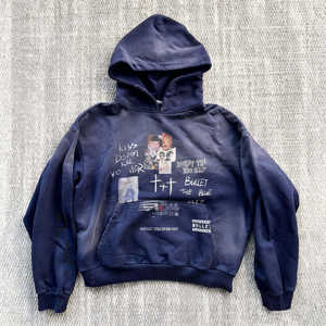 Sudadera con Capucha Extra Grande, Estilo Vintage, con Estampado Personalizado, Efecto Desgastado, para Hombre, con Logotipo Bordado y Pedrería - Product Image 1