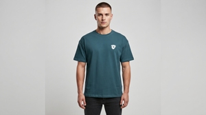 T-shirt décontracté pour homme, col rond, manches courtes, couleur unie, vert sarcelle foncé, coupe classique, en jersey tricoté 100 % coton, respirant et anti-boulochage - Product Image 3