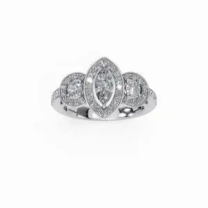 Lab Grown Halo Vintage Marquise Diamond <b>Ring</b> 18K White Gold 45 Pieces IGI Certified Luxury Engagement <b>Ring</b> for Wholesale Export - Product Image 1