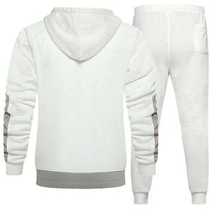 Survêtement en polyester épais pour homme – Ensemble de jogging blanc à capuche avec cordon de serrage, manches longues et poches latérales, tenue décontractée d'automne - Product Image 2
