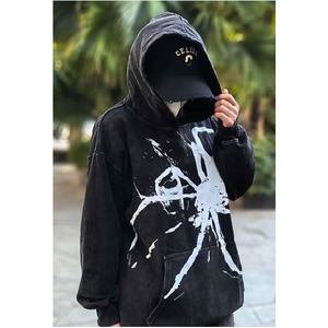 เสื้อฮู้ดโอเวอร์ไซส์ผู้ชาย ลายแมงมุมสีดำ ผ้าฝ้ายถัก สไตล์ลำลอง สตรีทแวร์ มีกระเป๋าหน้า ดีไซน์สำหรับฤดูใบไม้ร่วง แขนเสื้อแบบปกติ - Product Image 5