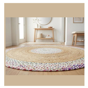Handwoven <b>Round</b> Jute Rug Natural Braided Cotton Border Boho Rustic Floor <b>Carpet</b> Living Room Bedroom Home Decor Mat OEM - Product Image 6