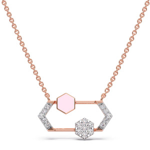 Rose Gold Hexagon <b>Frame</b> Diamond Necklace with Soft Pink Geometric Accent and <b>Floating</b> Sparkle Center Design - Product Image 1