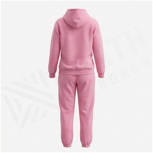Women 100% Cotton Hooded <b>Sweatshirt</b> & Jogger Tracksuit Set Solid <b>Pink</b> Casual Autumn Full Length Midweight Fleece Pants - Product Image 2