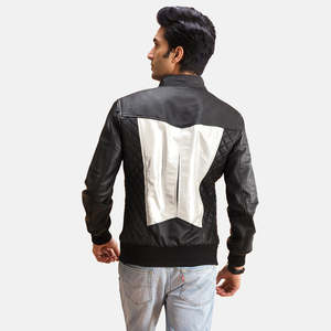 OEM Custom Genuine Leather Men's Casual Bomber <b>Jacket</b> Stand Collar Zipper Closure Windproof Breathable Eco-Friendly Features - Product Image 3