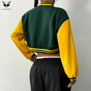 Good Supplier Letter Print Green <b>Yellow</b> Color Long Sleeve Street Wear OEM ODM Service Casual College Baseball Varsity Jackets - Product Image 2