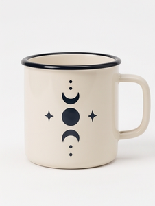 Eco Friendly Unbreakable <b>Iron</b> Enamel Camping Mug Featuring Astrology Night Sky Line Art Design Cream Outdoor Coffee Cup - Product Image 1