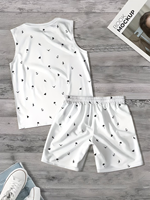 Two Men's Summer Casual Sleepwear Featuring Sleeveless Crew Neck Vests Drawstring Shorts Pockets 100% Cotton Knitted Breathable
