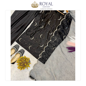 Traje Farshi de Seda Crepé Natural, Estilo Clásico, Elegante y Tradicional, Hecho en India, en Venta - Product Image 5