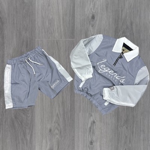 Custom Design <b>Men's</b> Nylon Windbreaker Zip Up <b>Jacket</b> and Shorts Set Water Resistant Jogging Tracksuit - Product Image 5
