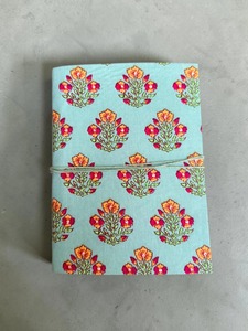 Carnet à couverture rigide en tissu floral, reliure cousue main, papier fait main, design imprimé, fleurs vert sarcelle, orange, rouge - Product Image 5