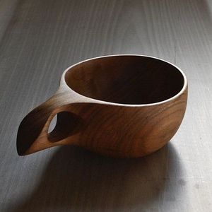 Mug à boire en bois naturel artisanal, écologique, compatible lave-vaisselle, 200 ml, avec poignée incurvée, pour le café, le thé, le camping, l'extérieur - Product Image 5
