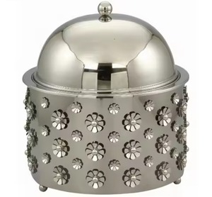 Recipiente para calentar comida premium, cuadrado, de acero inoxidable de grado alimenticio, con soporte de pilar acanalado y quemador doble, para buffet de hotel. - Product Image 5