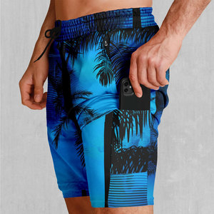 Shorts de surf et de plage élastiques à séchage rapide pour hommes, imprimés, pour le fitness, vente en gros, avec motif planche de surf, teinture unie - Product Image 2