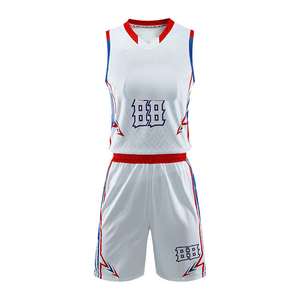 Ensemble de maillots de basket-ball sublimés personnalisés, blanc, rouge, bleu, col en V, sans manches, uniforme respirant avec numéro 88 - Product Image 1