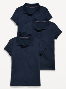 Lot de 3 polos en coton bleu marine pour filles, uniforme scolaire, école primaire, tissu tricoté - Product Image 1