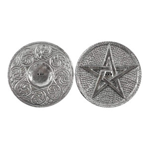 Elegante Porta Incienso de Metal Plateado con Pentagrama y Detalles en Espiral, Ecológico y Duradero para Conos y Varillas, Mejora la Relajación y la Meditación - Product Image 4