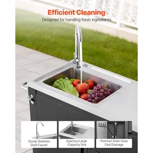 Carrello per Barbecue da Esterno con Lavello e Armadietto Portaoggetti, Isola Cucina con Piano in Acciaio Inox da 52 Pollici - Product Image 4