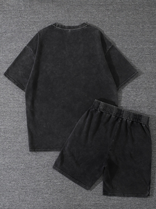 Ensemble T-shirt et short pour homme ELEGANT CORPORATION, col rond noir, imprimé, décontracté, été, polyester/coton, respirant, tissage non tissé - Product Image 6