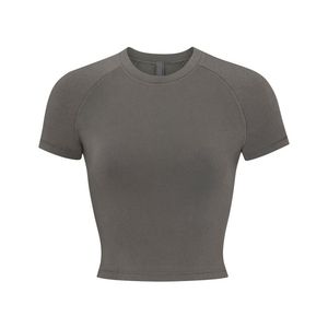 Débardeur court sans couture à col rond noir pour femmes adultes, manches courtes, couleur unie, 100% coton, respirant, anti-rides, séchage rapide - Product Image 5
