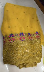 Heavy <b>Embroidery</b> Zari Peacock Motif Multi-color Thread Work Fabric, Luxury Ethnic Designer Brocade <b>Material</b> For Dresses Fabric - Product Image 4