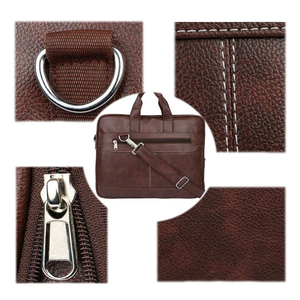 Porte-documents en cuir PU marron pour homme, sac d'ordinateur portable vintage pour affaires avec sangle amovible et fermeture à glissière pour le bureau et les voyages - Product Image 6