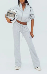 Ensemble de survêtement décontracté 2 pièces en molleton de coton uni pour femme, coupe courte, vente en gros - Product Image 4