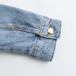 Women's Light Blue <b>Cropped</b> <b>Denim</b> <b>Jacket</b> Button Closure Turn-Down Collar Long Sleeve Slim Fit Casual Jean <b>Jacket</b> Spring Autumn - Product Image 3