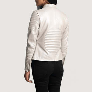 Flashback <b>Silver</b> Quilted Leather Motorcycle Biker <b>Jacket</b> Breathable Windproof Knitted Zipper Closure Stand Collar Solid Color - Product Image 2