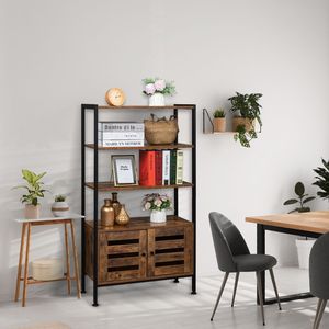 Libreria Industriale a 3 Ripiani con Armadio a 2 Ante, Multifunzionale per Soggiorno, Studio, Camera da Letto, Scaffale in Acciaio - Product Image 5