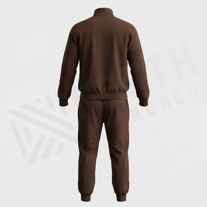 Survêtement marron pour homme, fermeture éclair intégrale, col montant, vêtements de sport décontractés avec poches latérales, mélange de polyester et de coton, vêtements d'automne - Product Image 2