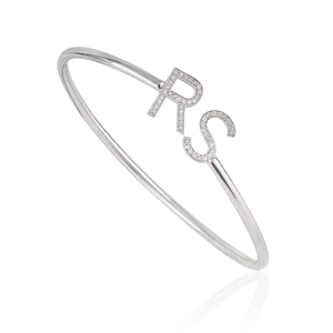 Magnifique bracelet ouvert en argent sterling 925 massif, personnalisable avec initiales et diamants naturels, pour femme - Product Image 3