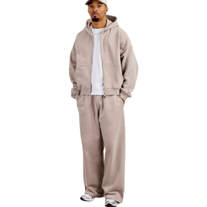 Mens <b>Two</b> <b>Piece</b> Hooded Tracksuit Full Zip Sweatshirt Pockets Elastic Waist Wide Leg Trousers Relaxed Fit Casual <b>Lounge</b> Outfit <b>Set</b> - Product Image 1