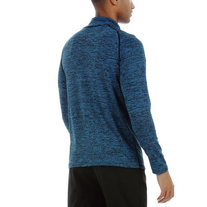 Men's <b>Blue</b> Marled Quarter Zip <b>Long</b> <b>Sleeve</b> Knitted Pullover Slim Fit Quick Dry Sporty <b>Top</b> - Product Image 2