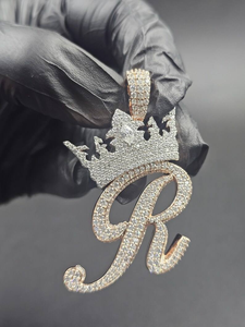 Moissanite Crown <b>Initial</b> Pendant Iced Out Custom Jewelry Luxury <b>Silver</b> Hip Hop Statement <b>Necklace</b> Gift - Product Image 2