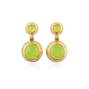 Pendientes colgantes de moda con cabujón de prehnita y jade de doble tono, gruesos, de 6mm/12mm, chapados en oro de 18k, de latón macizo con cierre a presión, joyería al por mayor - Product Image 1
