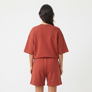Conjunto de Dos Piezas para Mujer, Camisa Holgada Informal y Pantalones Cortos Estilo Biker por Encima de la Rodilla, Color Sólido, Superventas - Product Image 6