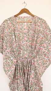 Boho Floral Cotton <b>Kaftan</b> Dress Hand Block Printed Lounge Wear - Product Image 2