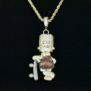 Mens Hip Hop Skateboard Cartoon Pendant Necklace <b>Iced</b> <b>Out</b> Bling Crystal <b>Chain</b> Streetwear Moissanite Jewelry Gift For Accessories - Product Image 1