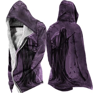 Chaqueta cortavientos gris con capucha y logotipo personalizado impreso en 3D, estilo parka holgada y gruesa con botones de felpa. - Product Image 2